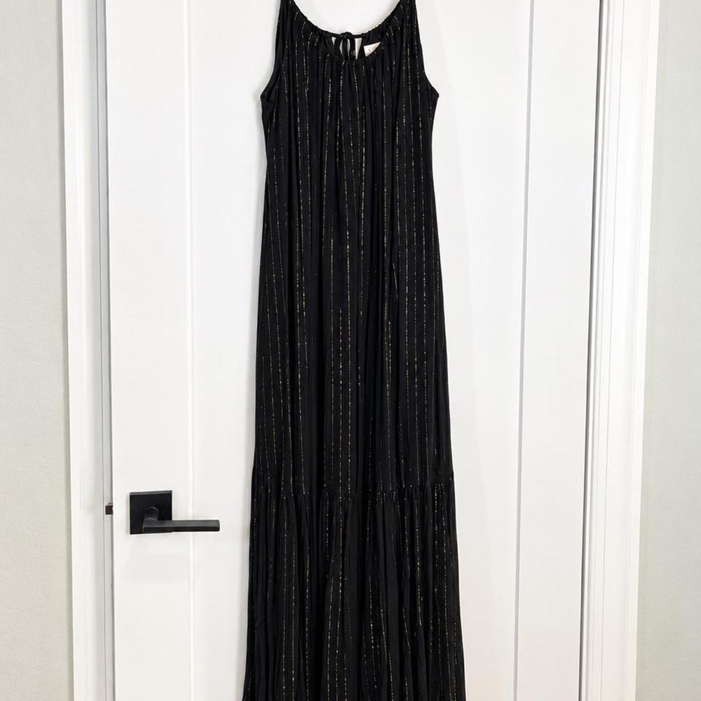 A New Day Black & Gold Metallic Stripe Maxi Dress – Large